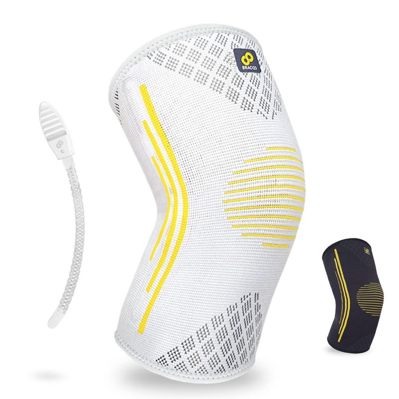 BRACOO Knee Support Compression Sleeve - Lightweight & Breathable Knee Brace with Stabilisers - Running, Cycling, Gym, Arthritis, Ligament Pain, for Men & Women, KE92 (Grey, M)